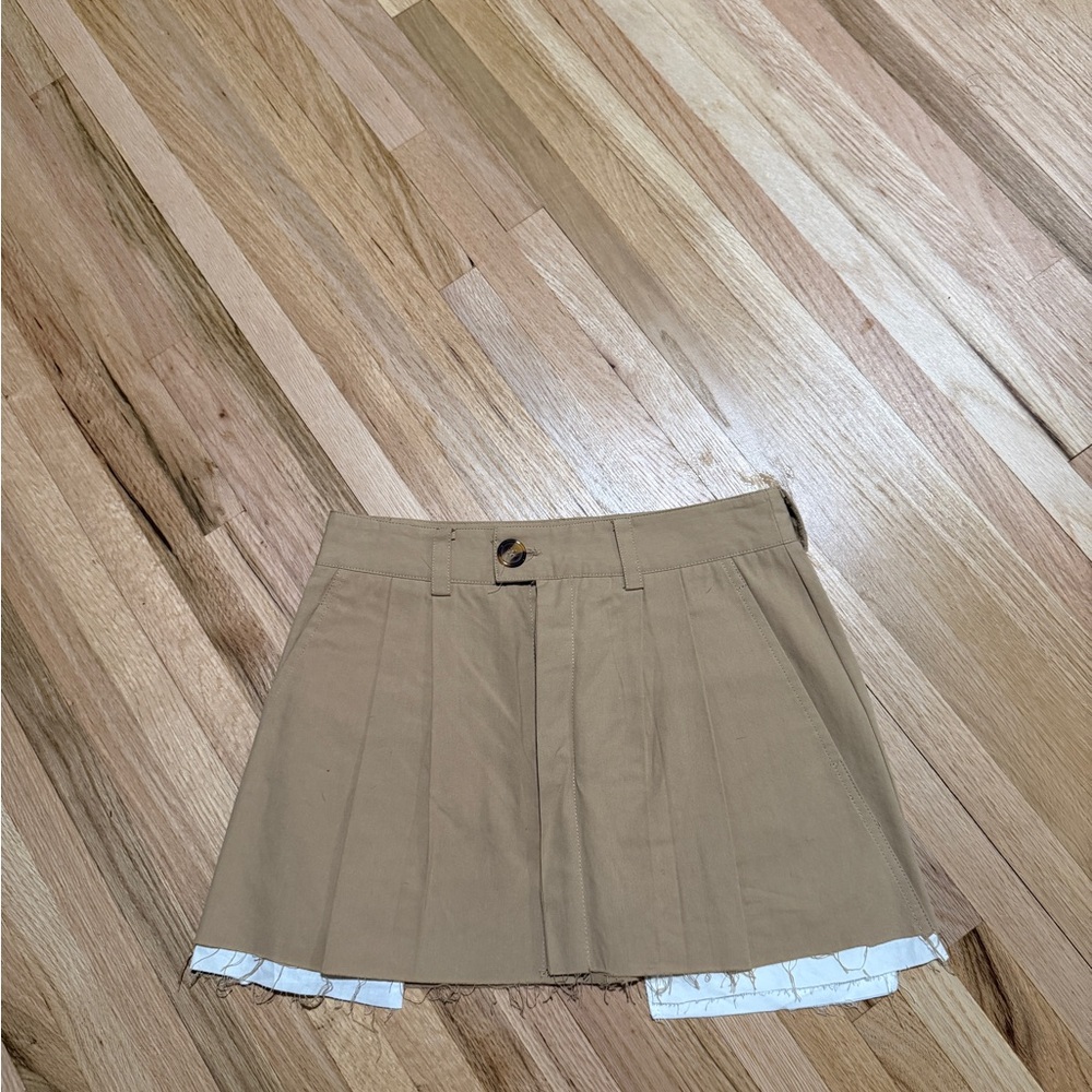 Lioness Tan Pleated Mini Skirt with White Trim
